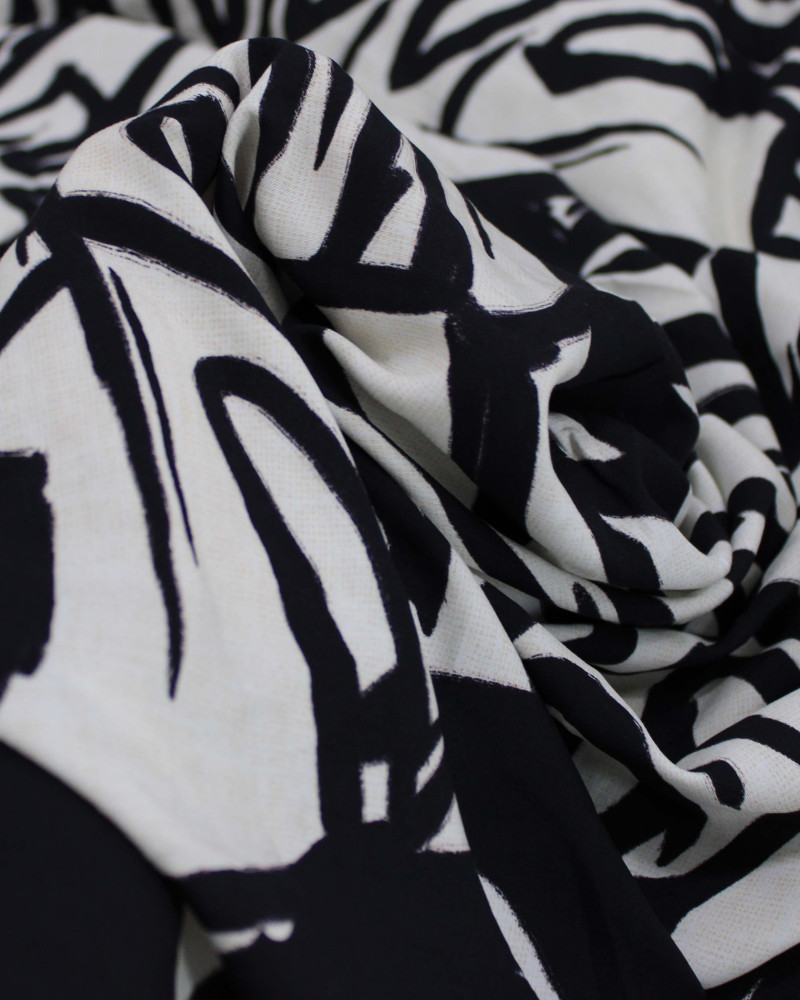 Tecido Viscose Premium Macro Costela de Adão Preto e Offwhie