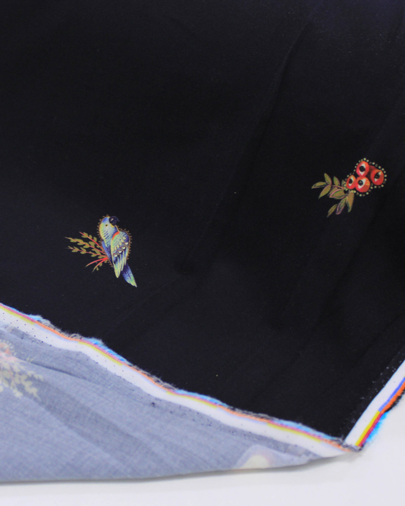 Tecido Viscose Premium  Animais e Guaraná Colorido e Preto