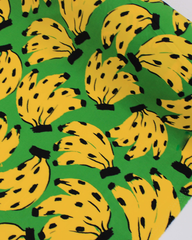 Tecido Viscose Premium Brasilidade Bananas Amarelo e Verde