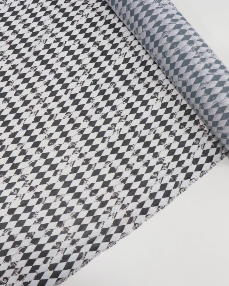 Tecido Crepe Chiffon Losangos e Arabesco P/B