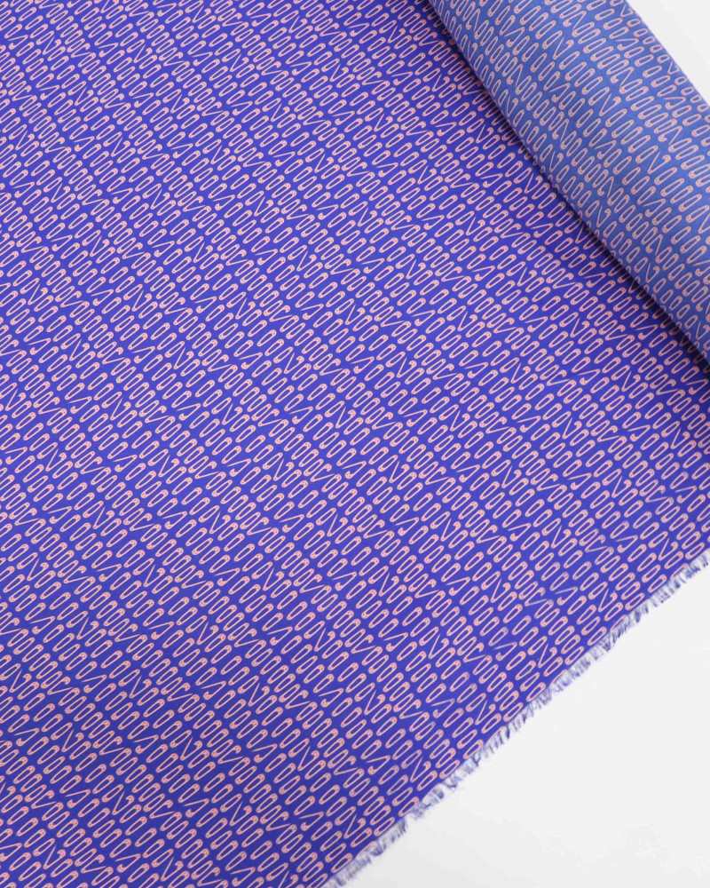 Tecido Crepe Silk Alfinetes Rosé e Azul Royal