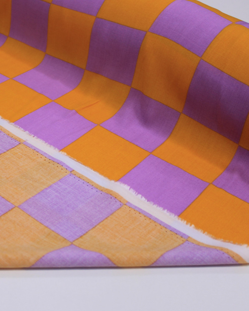 Tecido Viscose Xadrez Lilás e Laranja