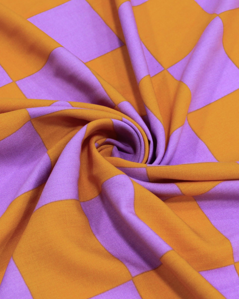Tecido Viscose Xadrez Lilás e Laranja