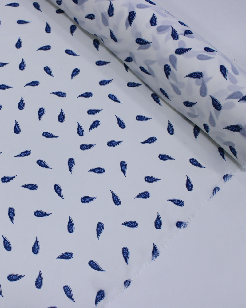 Tecido Crepe Chiffon Grosso Micro Cashmere Azul e Branco