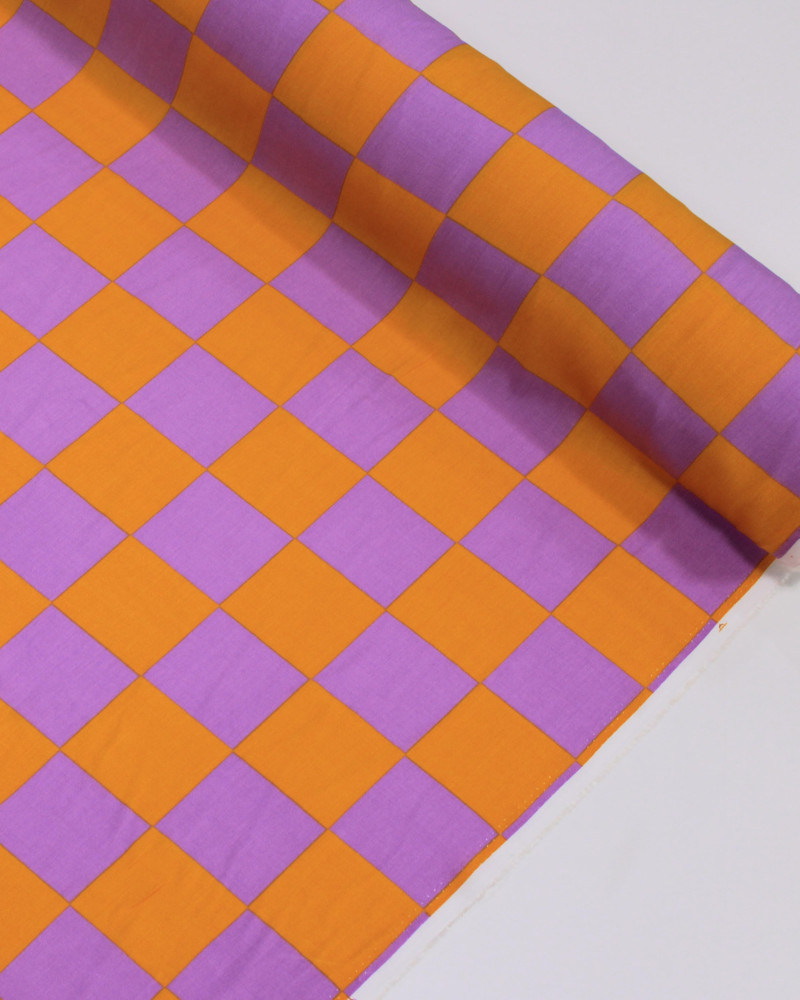 Tecido Viscose Xadrez Lilás e Laranja
