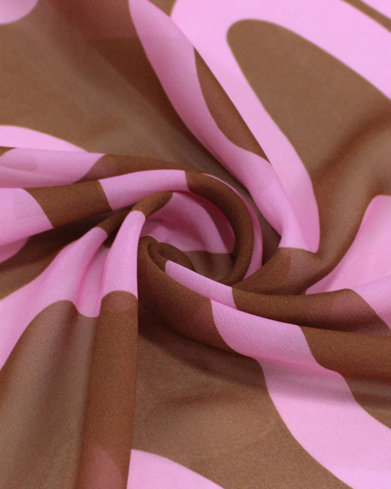 Tecido Crepe Chiffon Italiano Listra Abstrata Rosa e Castanho