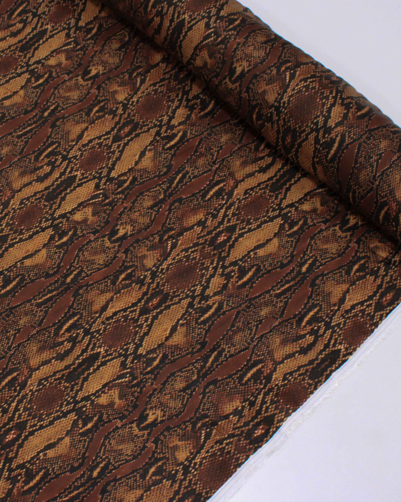 Tecido Viscose Mista Italiano Pele de Cobra Tons de Marrom
