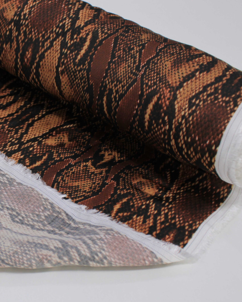 Tecido Viscose Mista Italiano Pele de Cobra Tons de Marrom