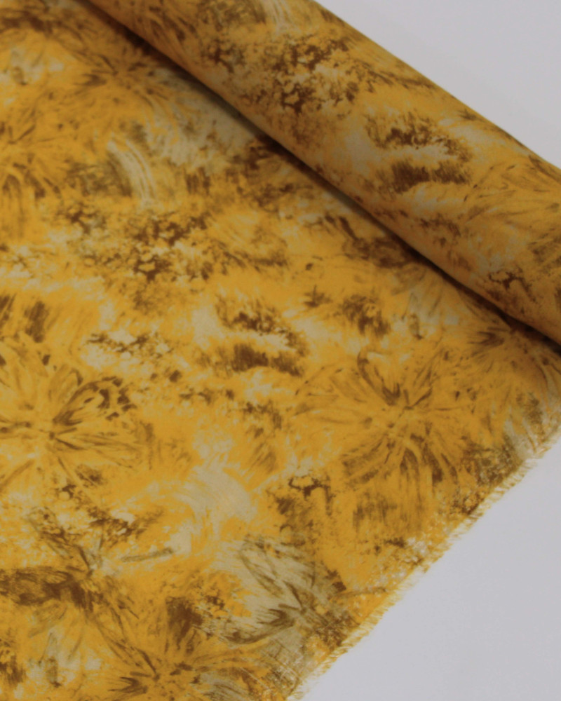 Tecido Viscose Italiano Estampa Tie Dye Abstrato Bege e Amarelo