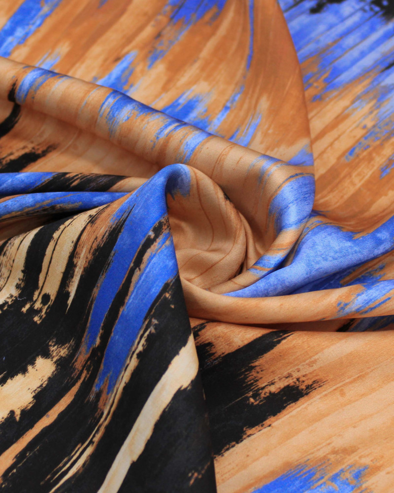 Tecido Viscose Mista Acetinada Italiano Listras Verticais em Tie Dye Tons Terrosos