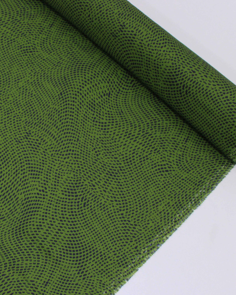 Tecido Viscose Italiano Estampa Pontilhada Preto e Verde