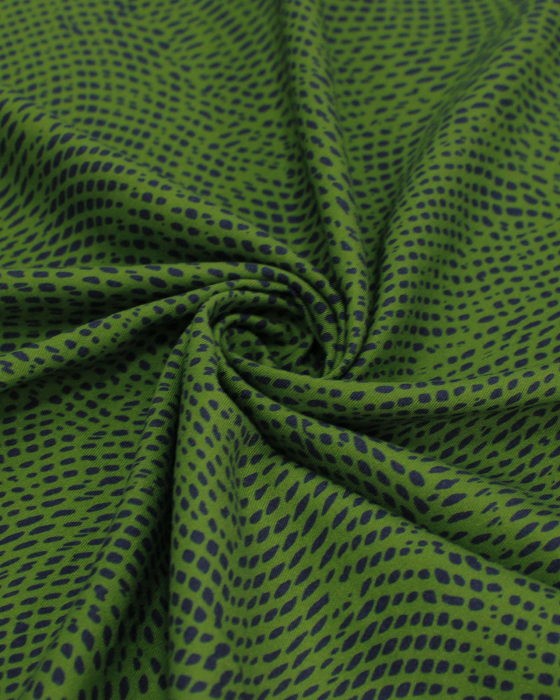 Tecido Viscose Italiano Estampa Pontilhada Preto e Verde