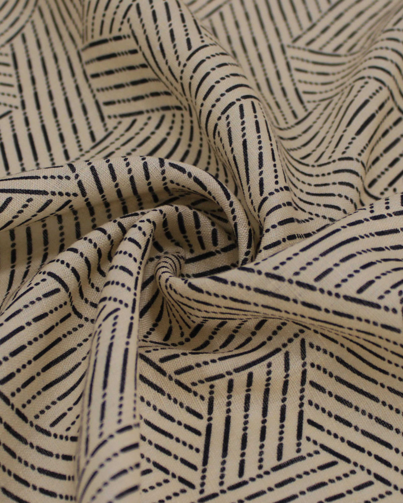 Tecido Linho Puro Italiano Estampa Geométrica Pontilhada Irregula Preto e Bege