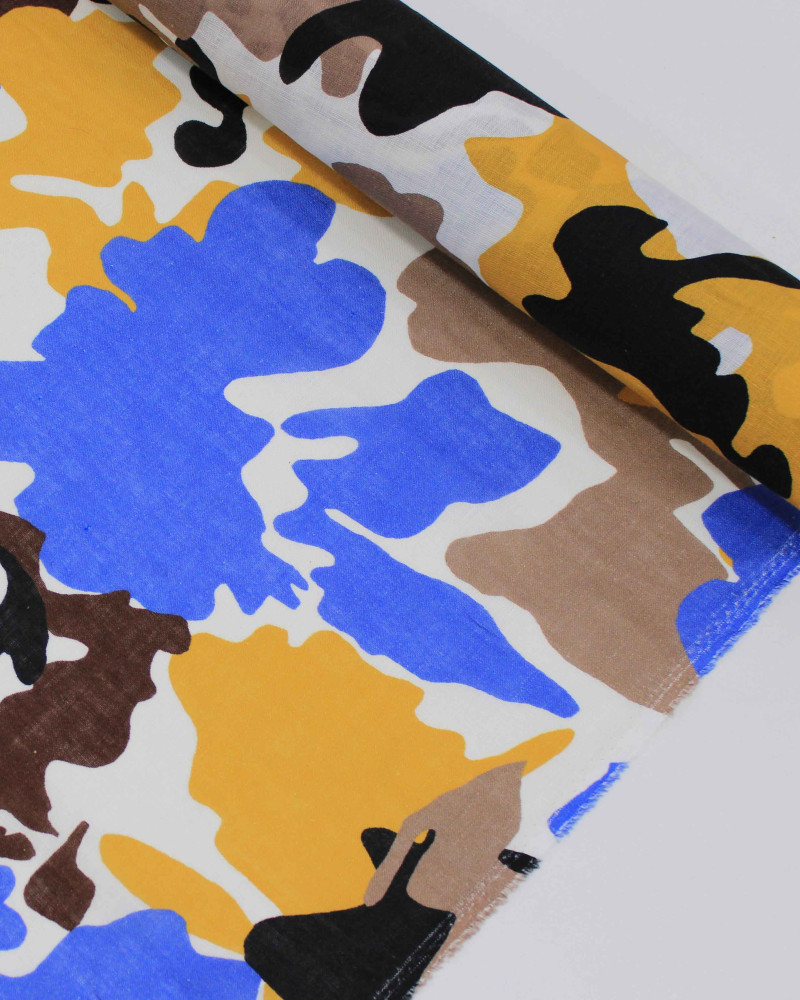 Tecido Linho Puro Italiano Camuflagem Colorida e Branco