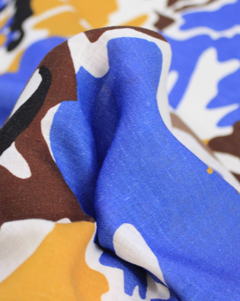 Tecido Linho Puro Italiano Camuflagem Colorida e Branco