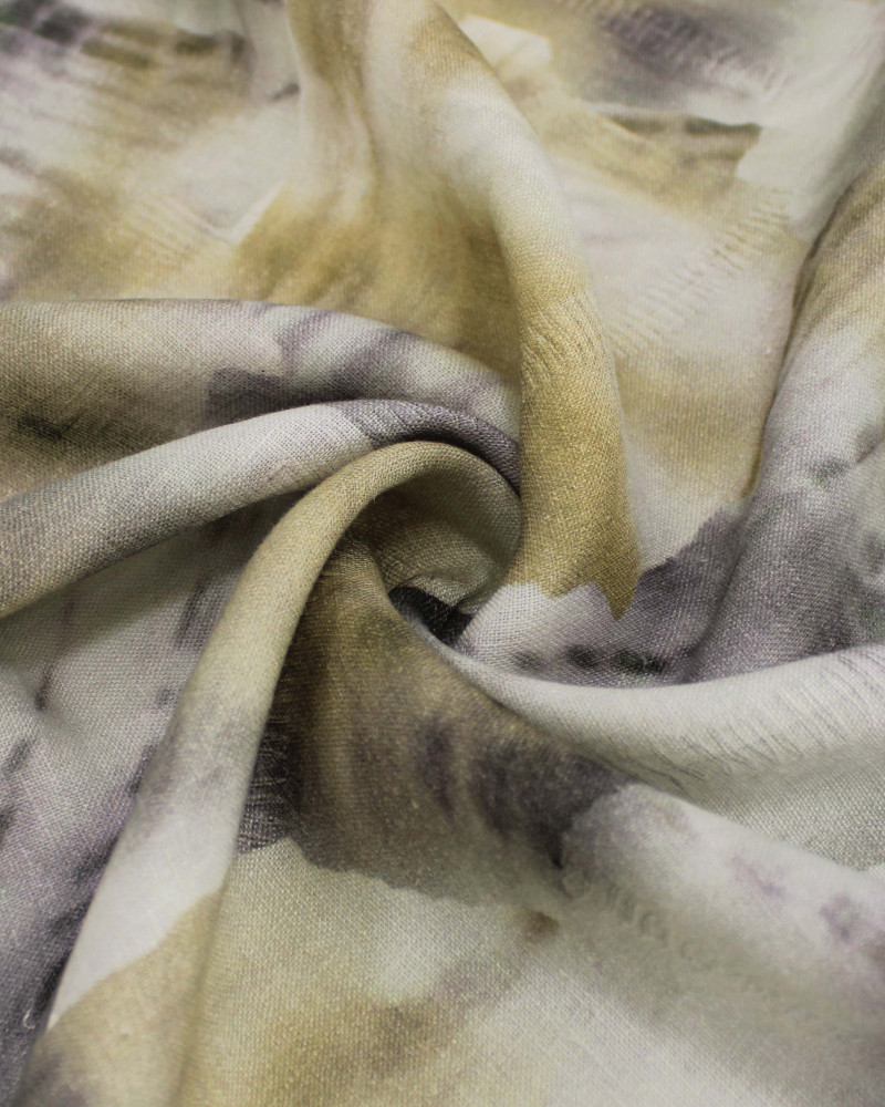 Tecido Linho Puro Italiano Estampa Abstrata em Recortes Tons de Amarelo e Tons de Cinza