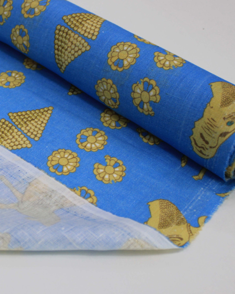 Tecido Linho Puro Italiano Búfalo e Pégaso Amarelo e Azul