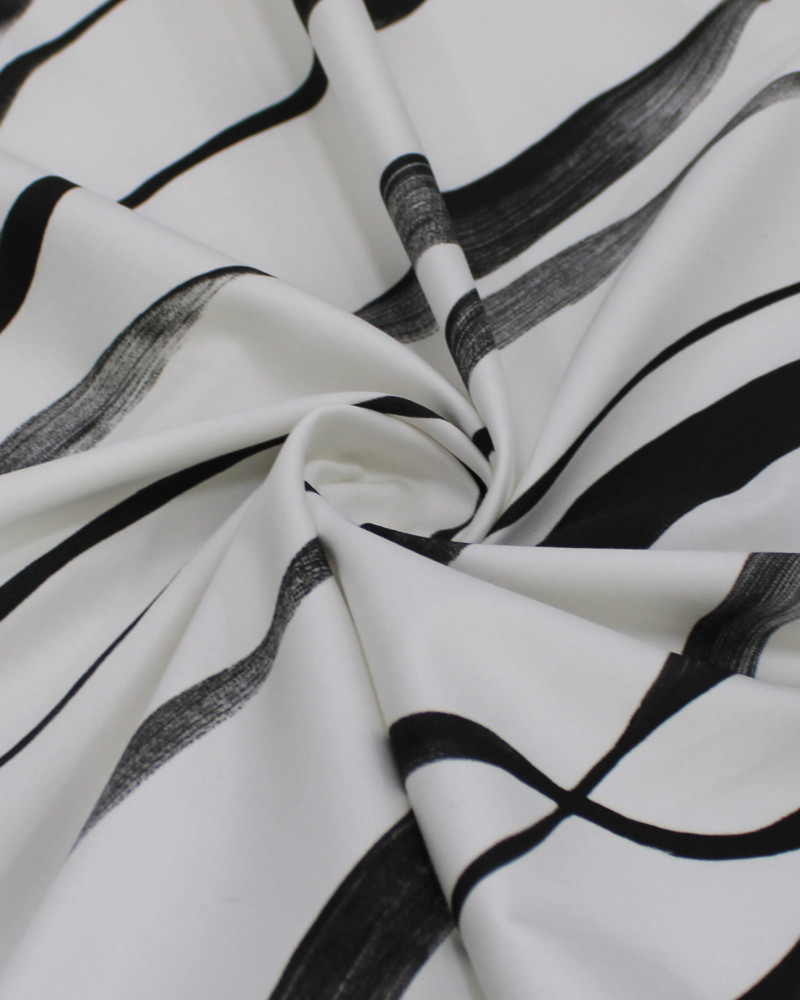 Tecido Micro Fibra Alfaiataria Italiano Listras Curvas Preto e Offwhite