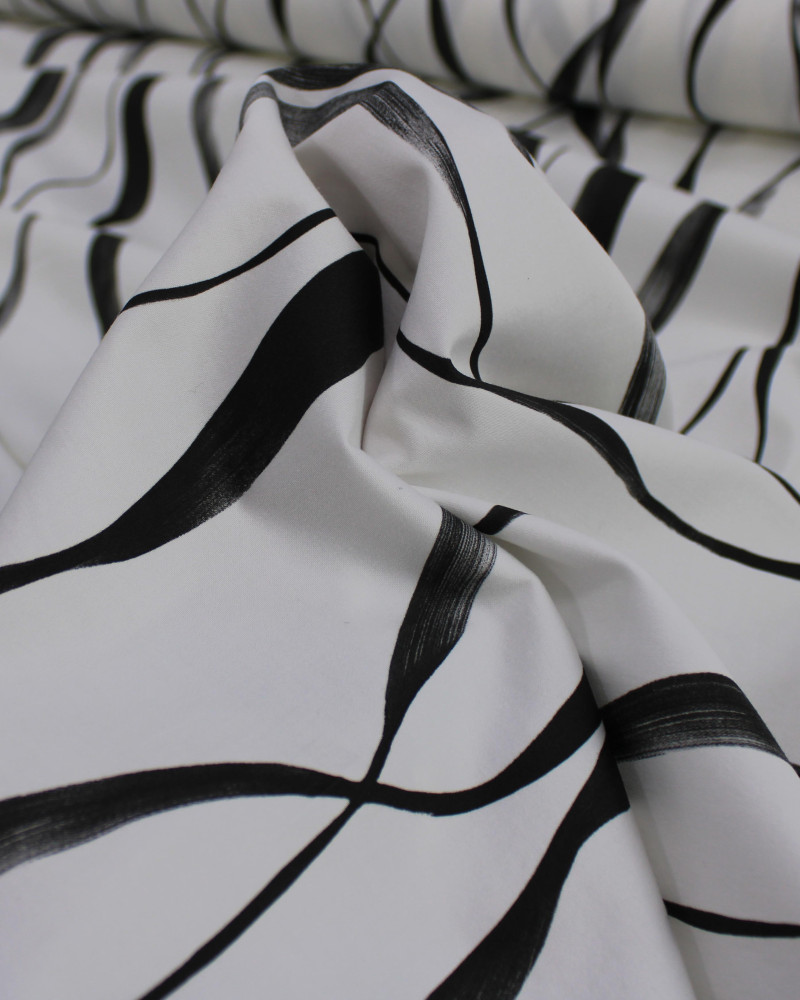 Tecido Micro Fibra Alfaiataria Italiano Listras Curvas Preto e Offwhite