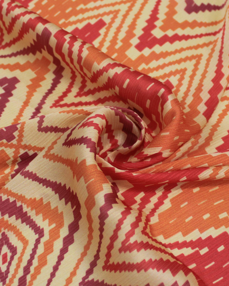 Tecido Crepe Chiffon Texturizado Italiano Chevron em Listras Tons Quentes e Creme