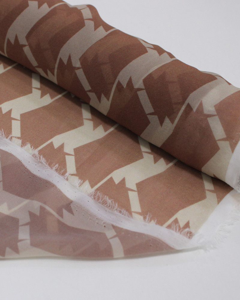 Tecido Crepe Chiffon Italiano Estampa Geométrica Irregular Castanho e Bege
