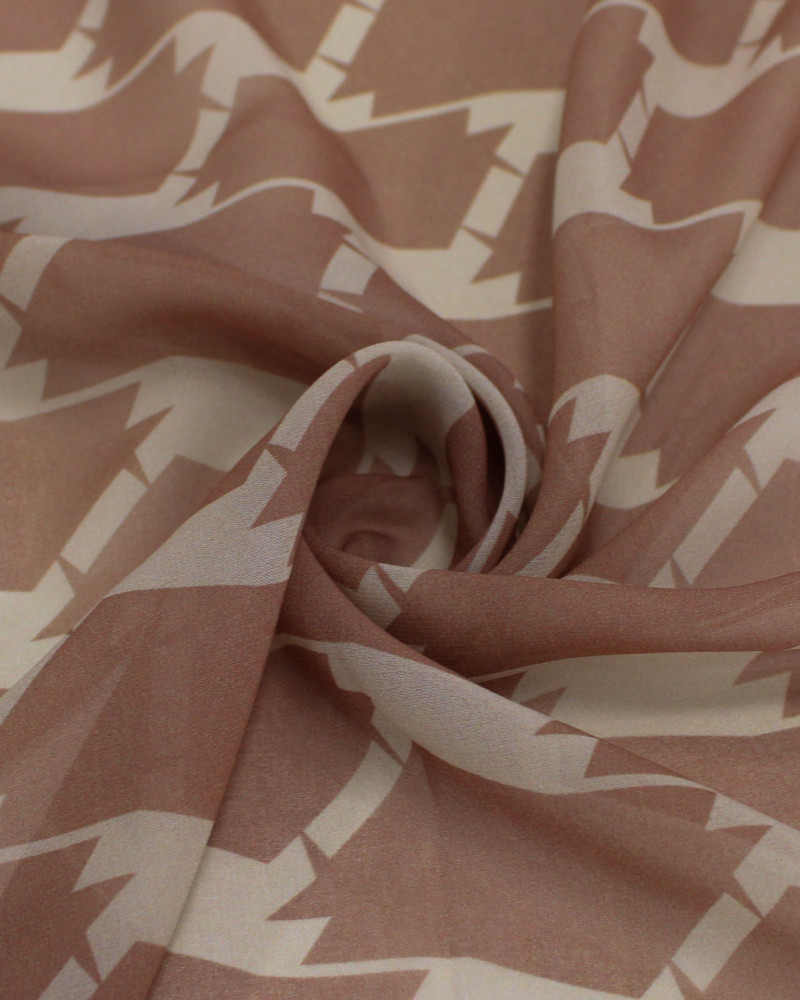 Tecido Crepe Chiffon Italiano Estampa Geométrica Irregular Castanho e Bege