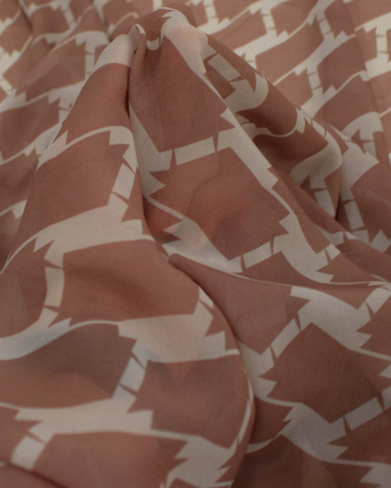 Tecido Crepe Chiffon Italiano Estampa Geométrica Irregular Castanho e Bege