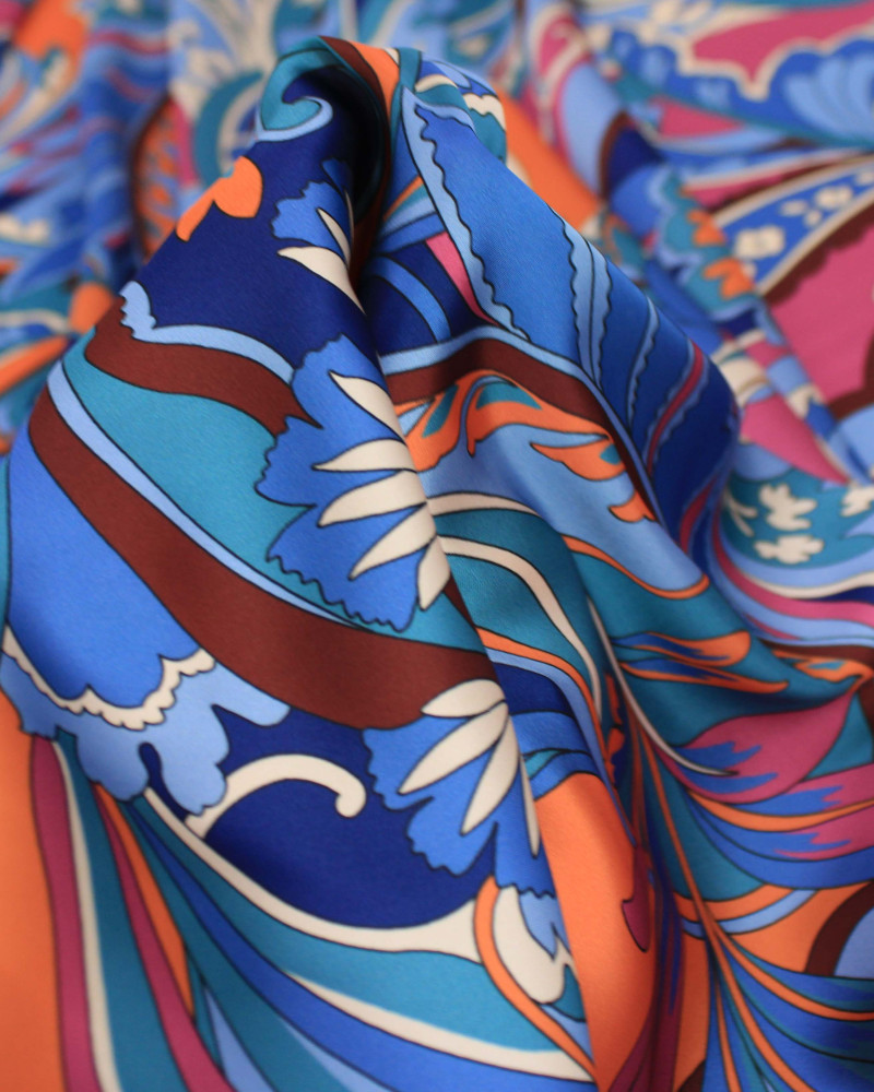 Tecido Crepe Silk Italiano Estampa Cashmere Floral Abstrata Colorido