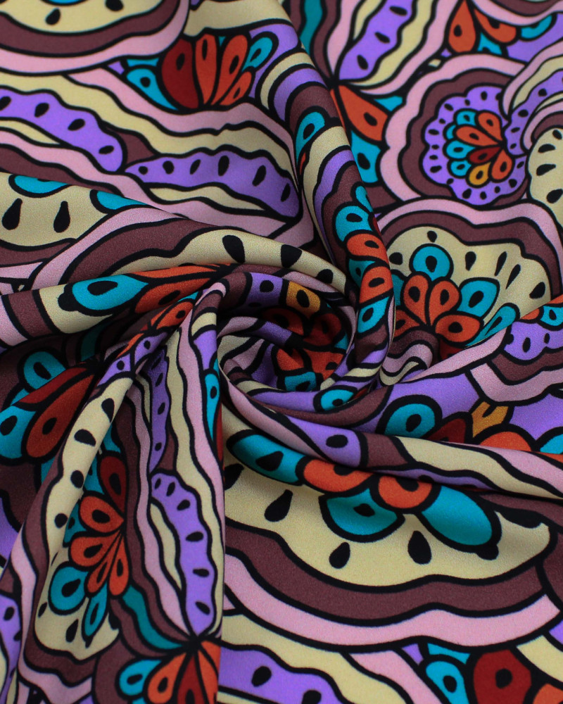 Tecido Crepe Silk Italiano Estampa Irregular Abstrata Colorido