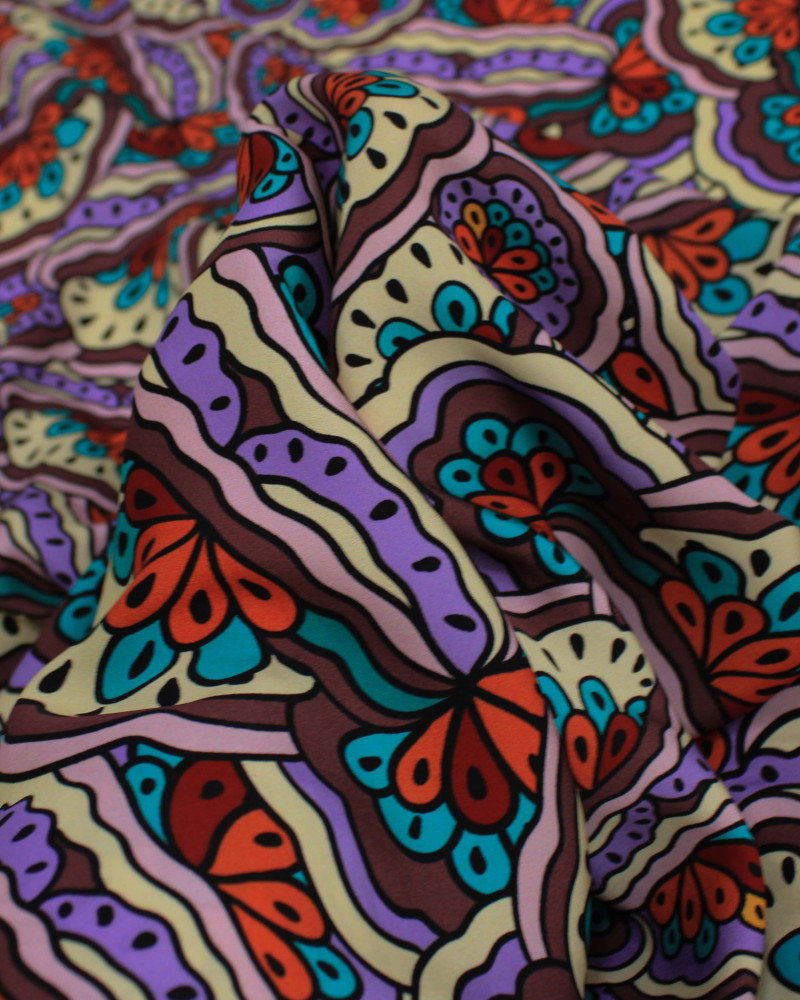 Tecido Crepe Silk Italiano Estampa Irregular Abstrata Colorido
