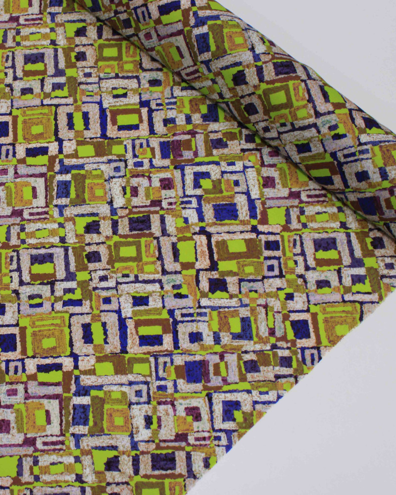 Tecido Crepe Koshibo Leve Italiano Geométrico Irregular Colorido