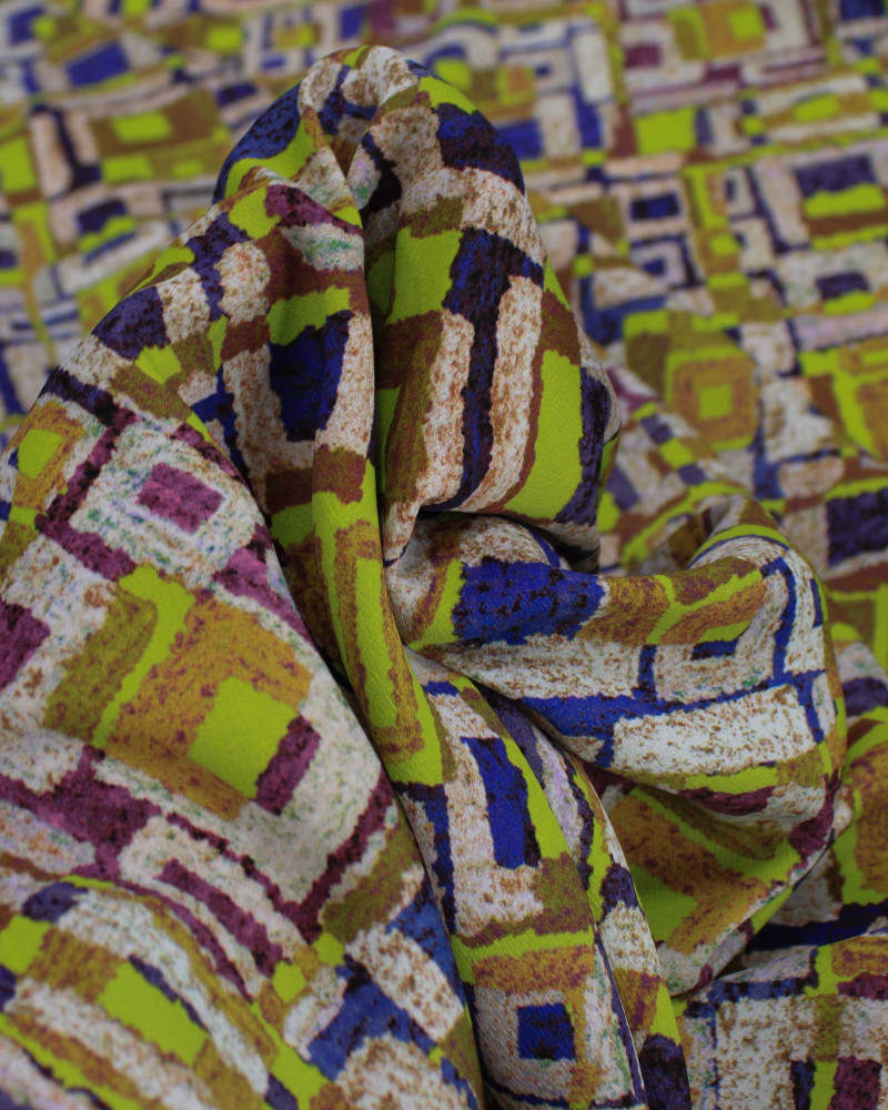 Tecido Crepe Koshibo Leve Italiano Geométrico Irregular Colorido