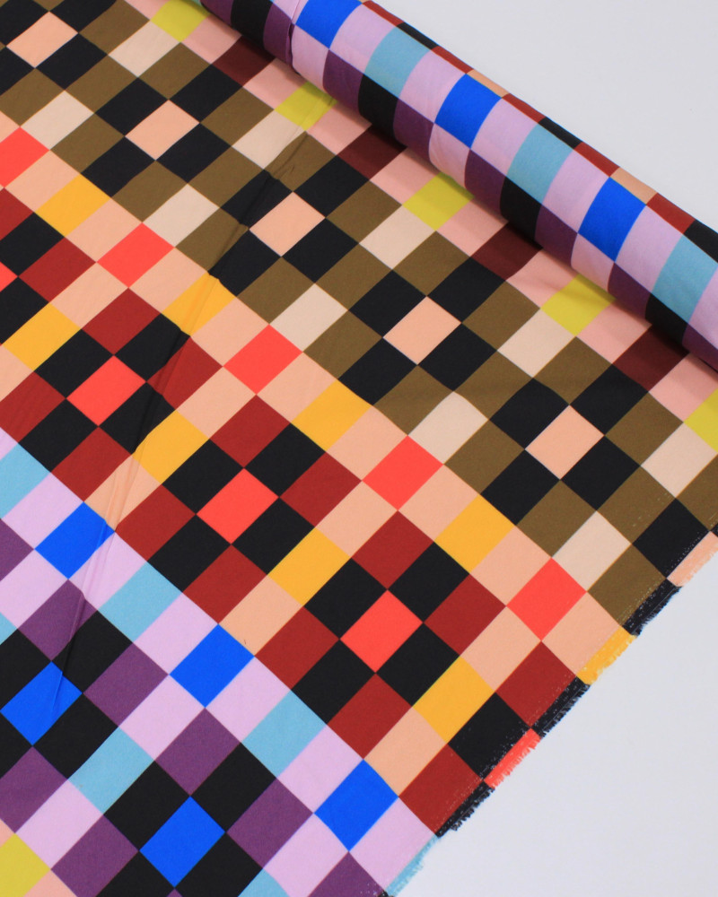 Tecido Viscose Italiano Quadriculado Colorido