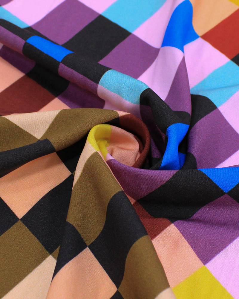 Tecido Viscose Italiano Quadriculado Colorido