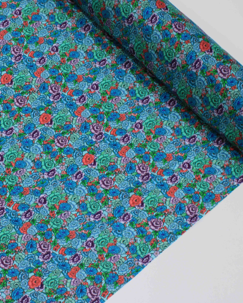 Tecido Crepe Chiffon Texturizado Italiano Tapete Floral em Listras Colorido