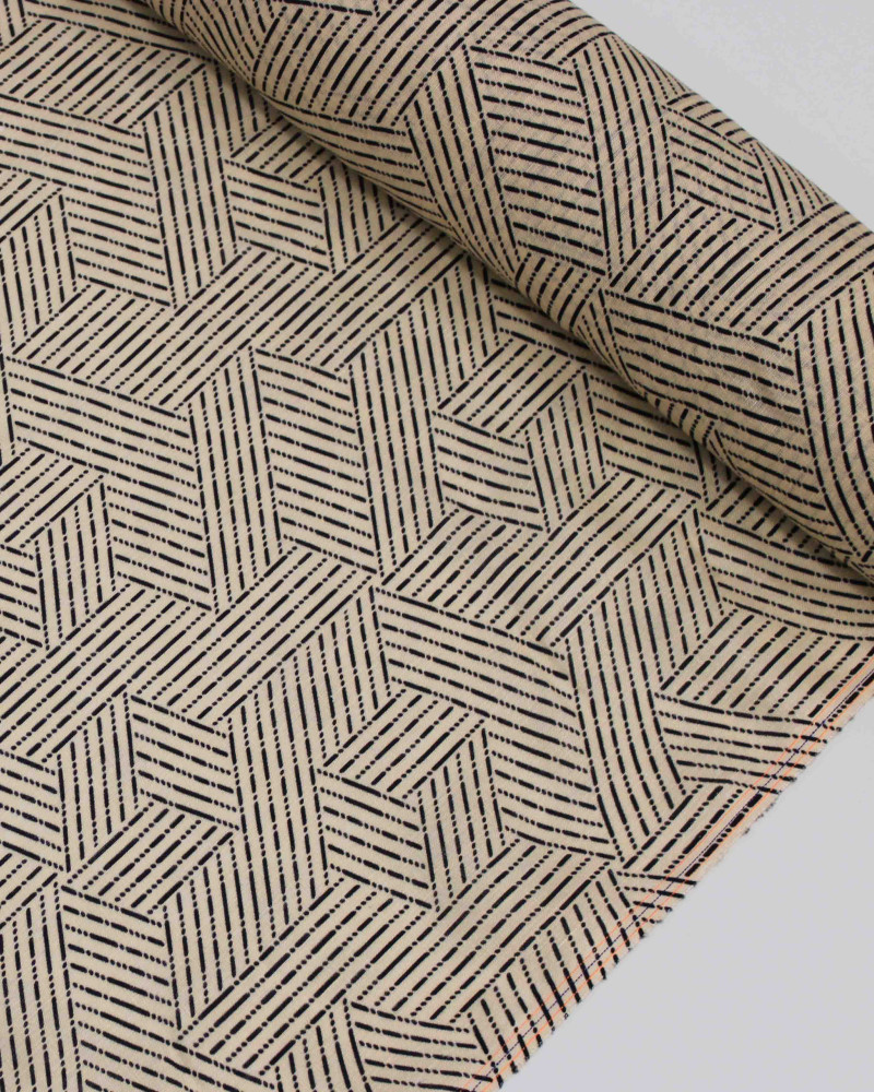 Tecido Linho Puro Italiano Estampa Geométrica Pontilhada Irregula Preto e Bege