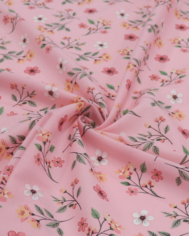 Tecido Cambraia de Algodão Jardim Floral Branco e Rosa