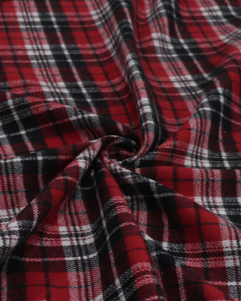 Tecido Flanela Mista Quadriculado Preto, Branco e Vermelho