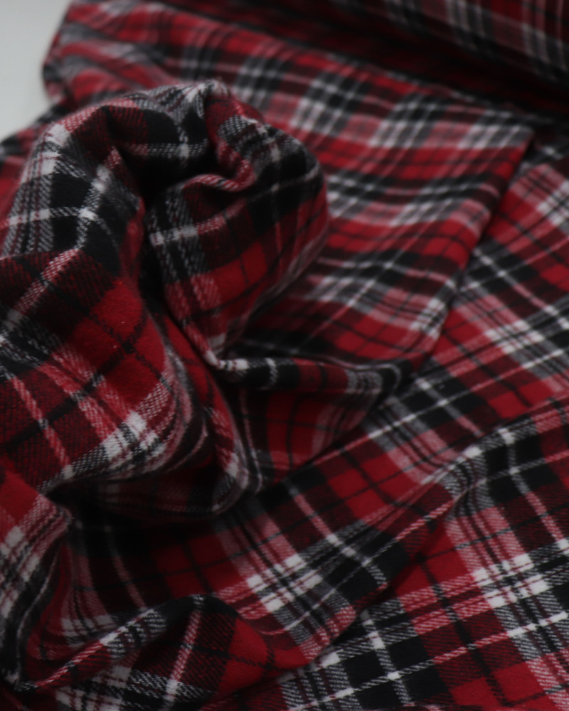 Tecido Flanela Mista Quadriculado Preto, Branco e Vermelho