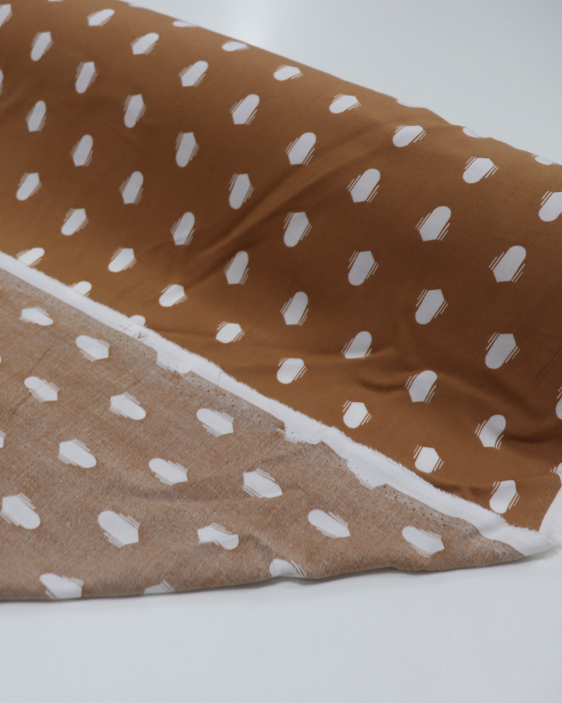 Tecido Viscose Formas Geométricas Branco e Bege
