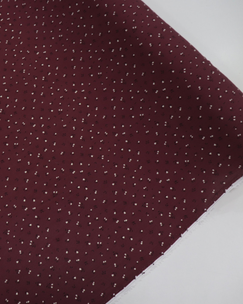 Tecido Viscose Micro Tulipas Offwhite e Vinho