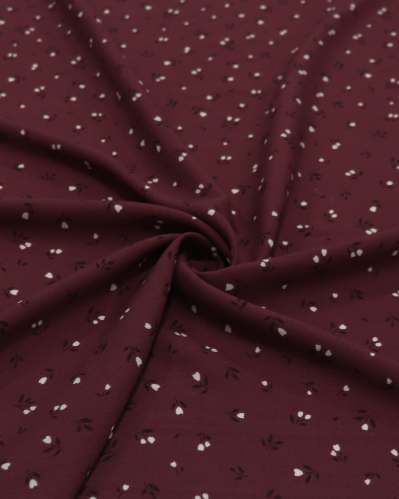Tecido Viscose Micro Tulipas Offwhite e Vinho
