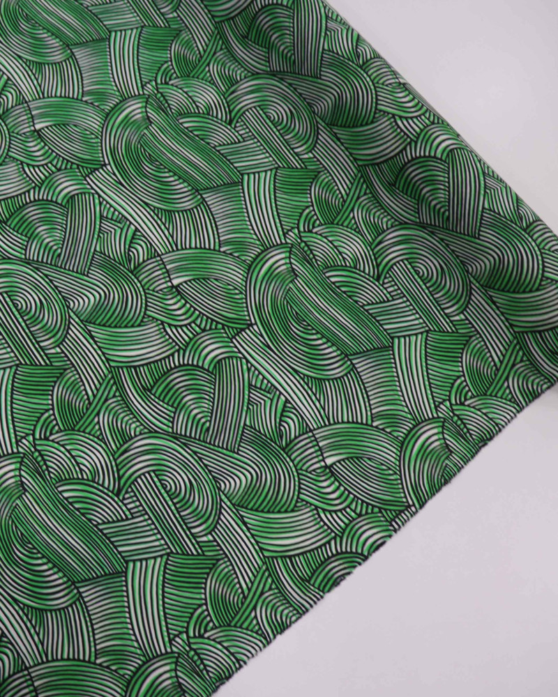 Tecido Viscose Italiano Riscos Ondulados Preto, Verde e Branco