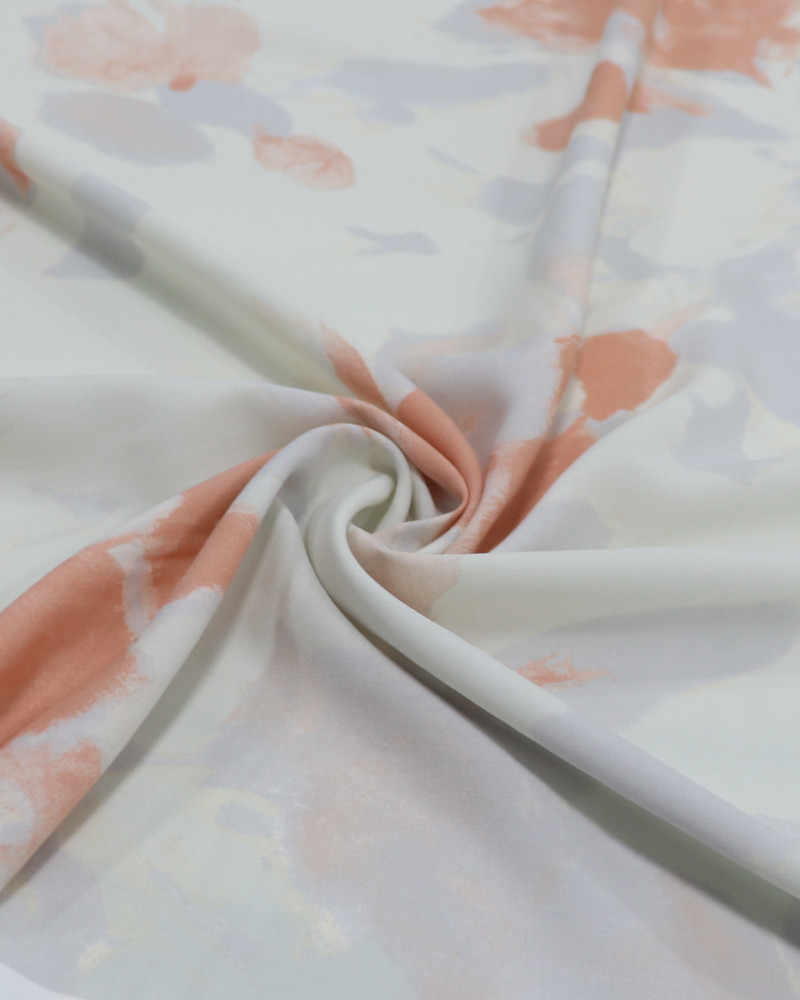 Tecido Viscose Italiano Pintura em Aquarela Flores Coral e Cinza