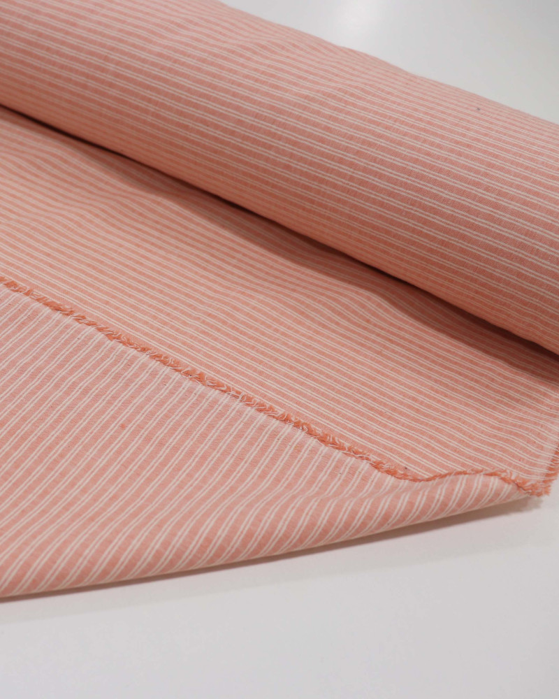 Tecido Cambraia de Algodão Listra Dupla Branco e Coral