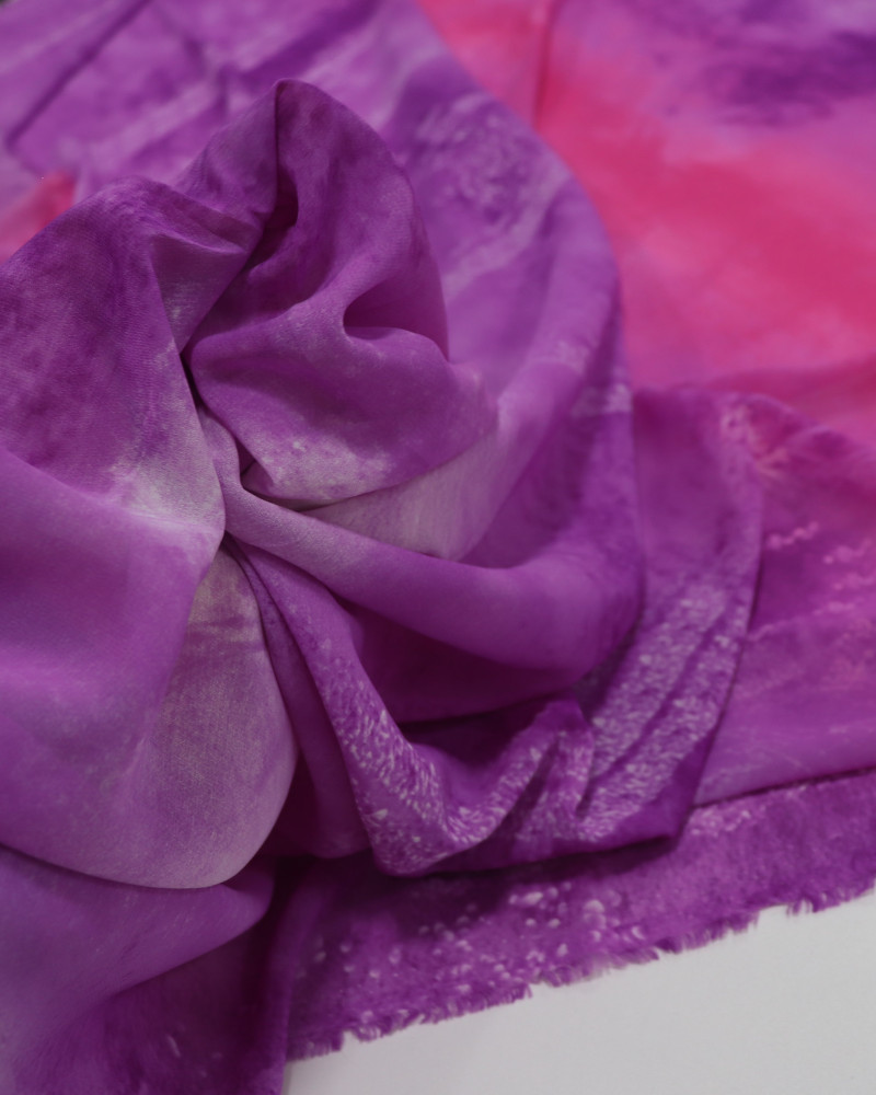 Tecido Crepe Chiffon Pintura Tie Dye Rosa e Roxo