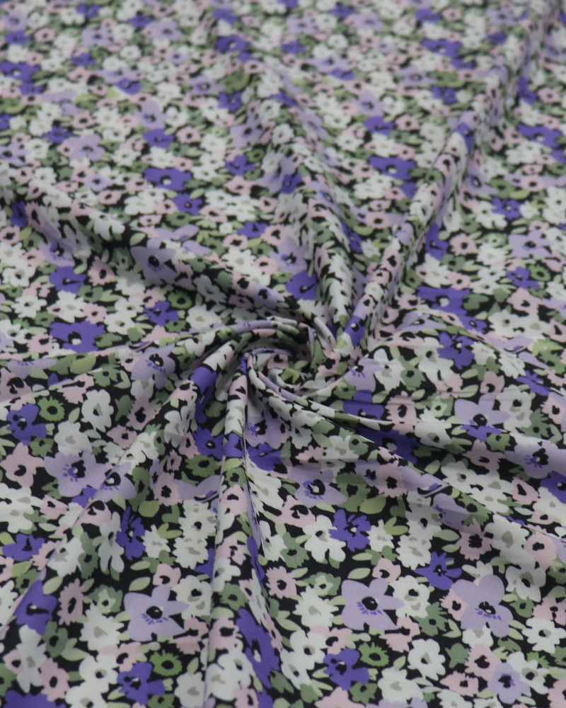 Tecido Crepe Salinas Tapete Floral Lavanda, Branco e Verde