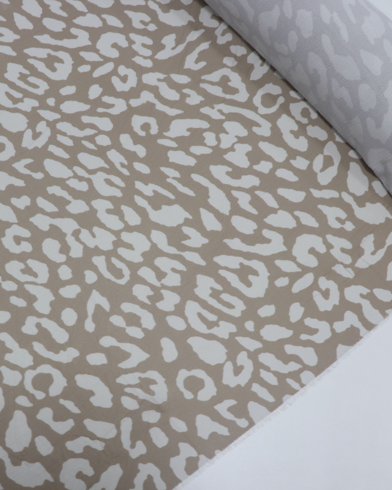 Tecido Crepe Bubble Animal Print Offwhite e Bege