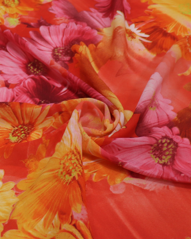Tecido Crepe Chiffon Margaridas Tons Vibrantes (0.5m)