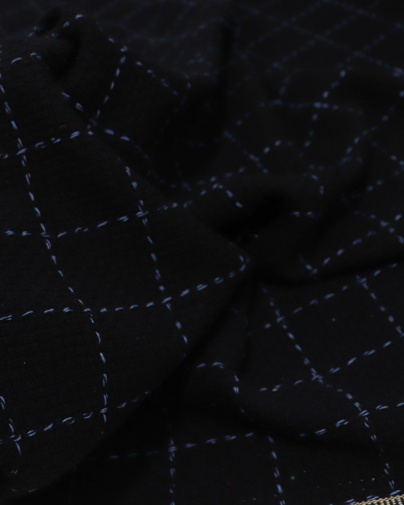 Tecido Tweed Quadriculado Azul e Preto